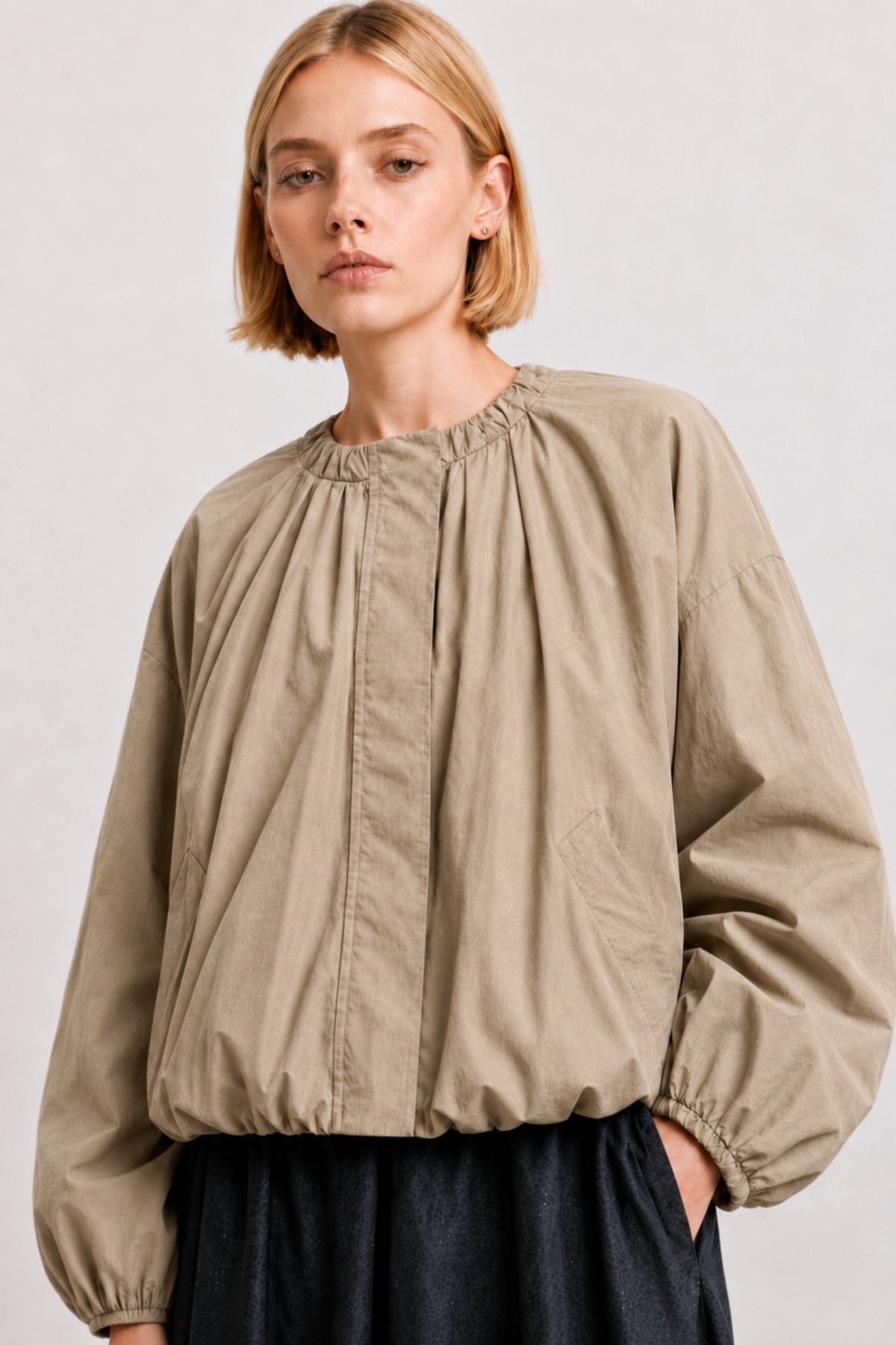 The Gathered Neck Volume Jacket
