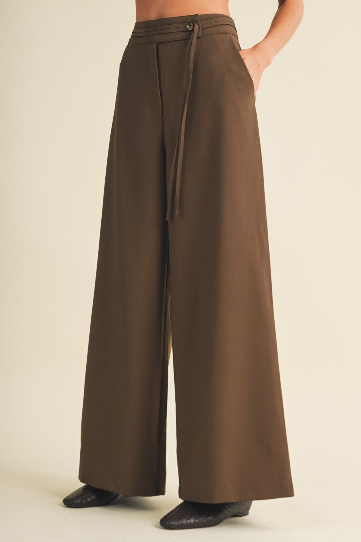 Asymmetric Tie-waist Wide-leg Trousers