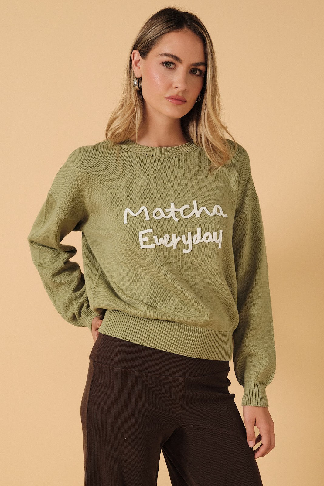 Round Neck 'matcha Everyday' Graphic Sweater