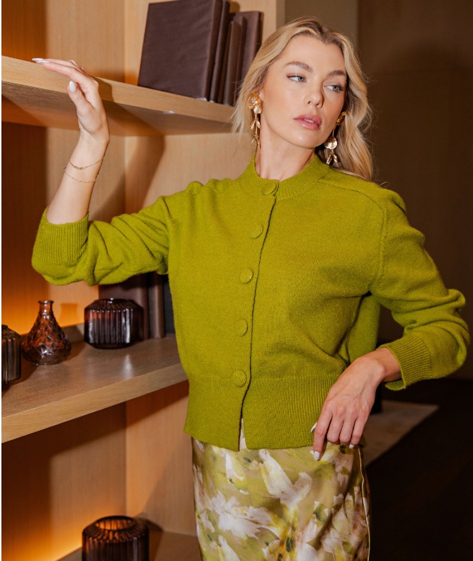 Covered Button Knit Cardigan