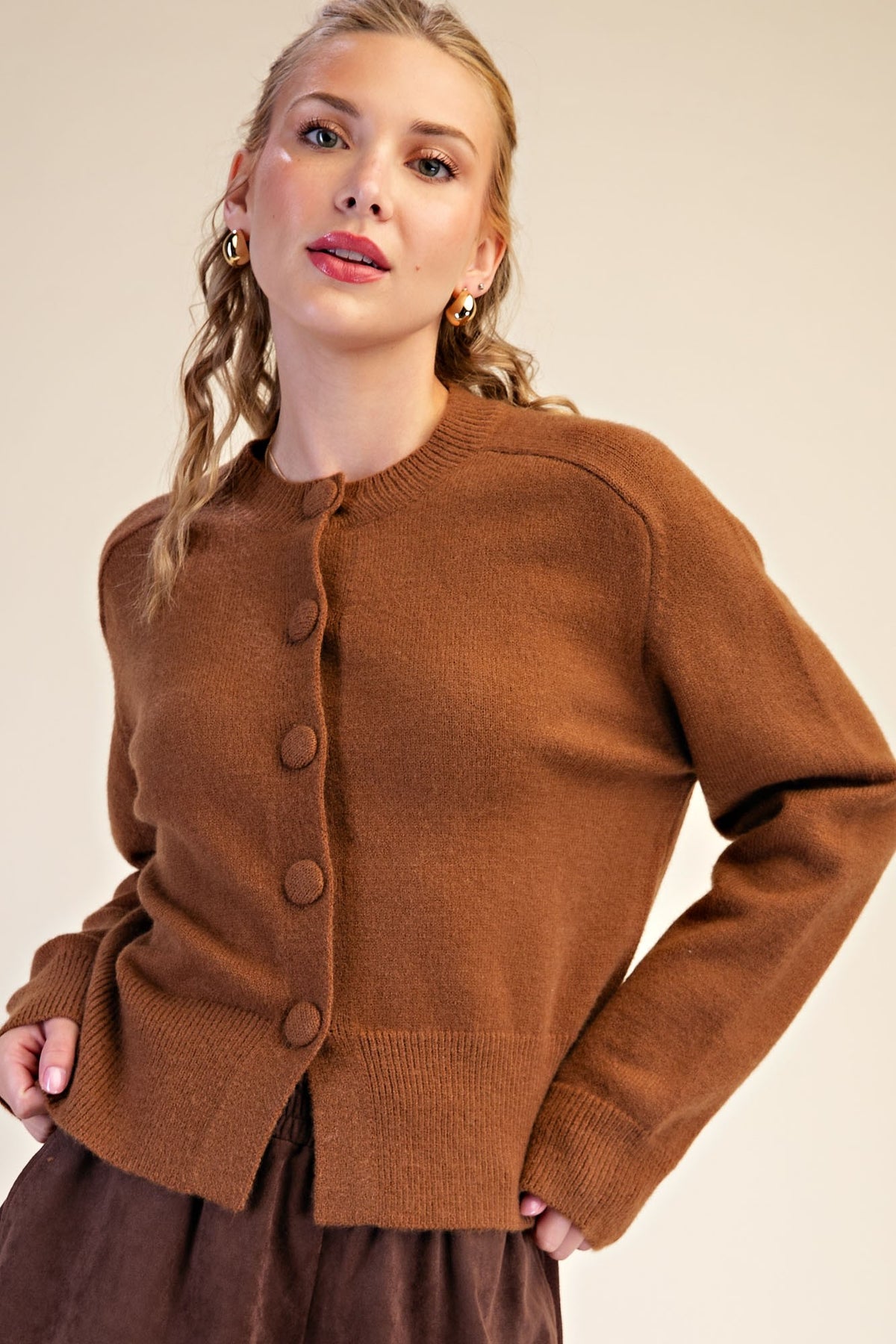 Covered Button Knit Cardigan