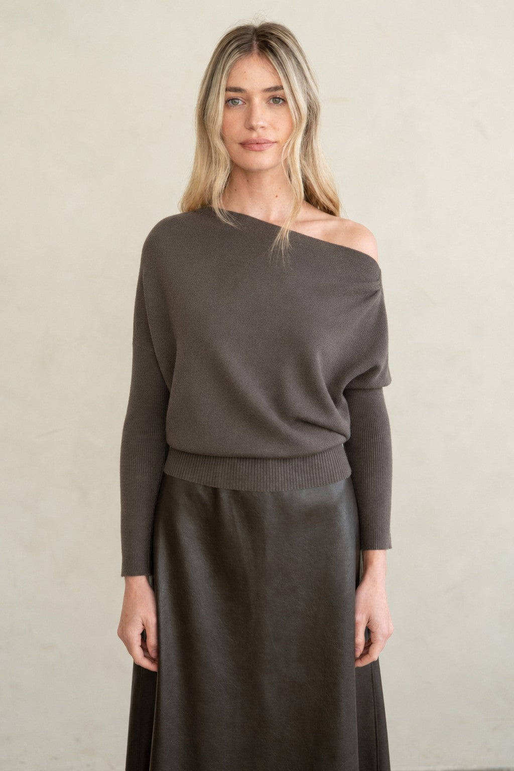 Asymmetric Neck Knit Top